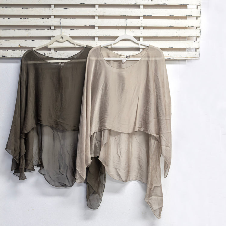 Chocolate silk blend round neck cape 2 per pack G66178CH