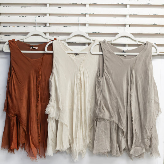 Fawn silk blend double layer round neck top with frey detail 2 per pack G67373F
