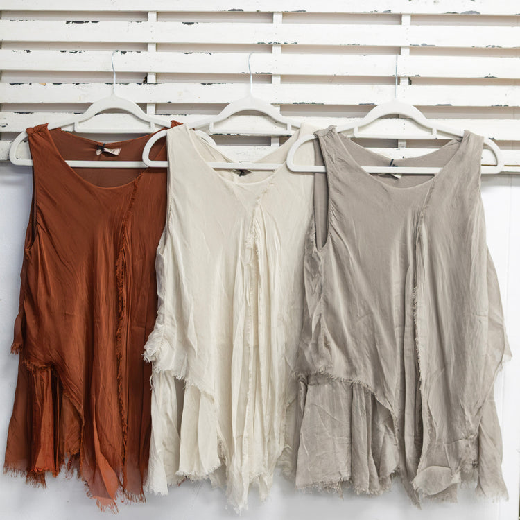 Fawn silk blend double layer round neck top with frey detail 2 per pack G67373F