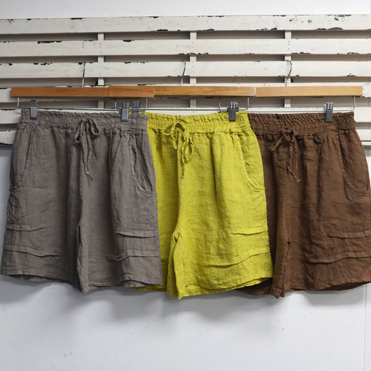 Brown linen shorts with pockets 2 per pack G67558BR