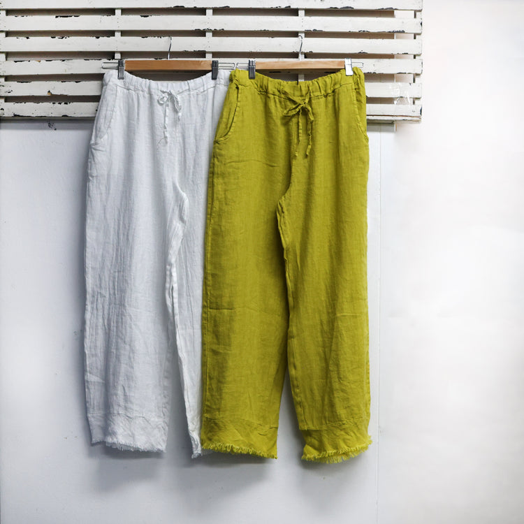 Citrine linen pants with side pockets and frey hem detail 2 per pack G67628CI
