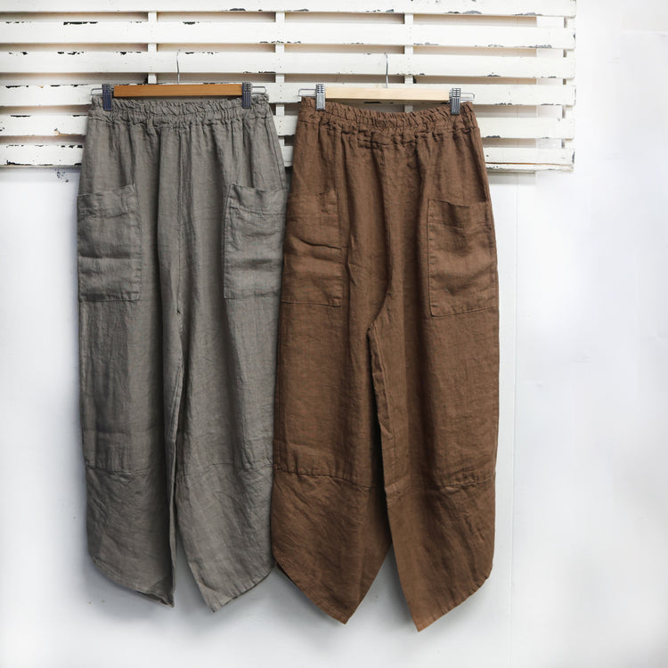 Brown linen pants with elastic waist and front pockets 2 per pack G67665BR