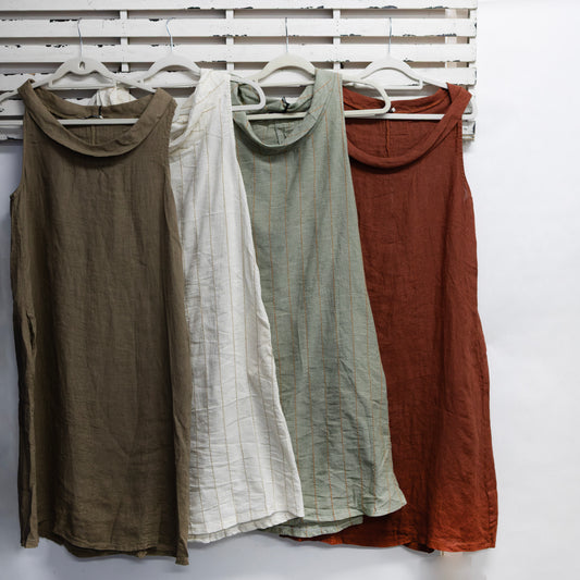 Chestnut linen cowl neck dress 2 per pack G68891C