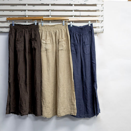 Chocolate linen elastic waist skirt with front pocket 2 per pack G6909CH