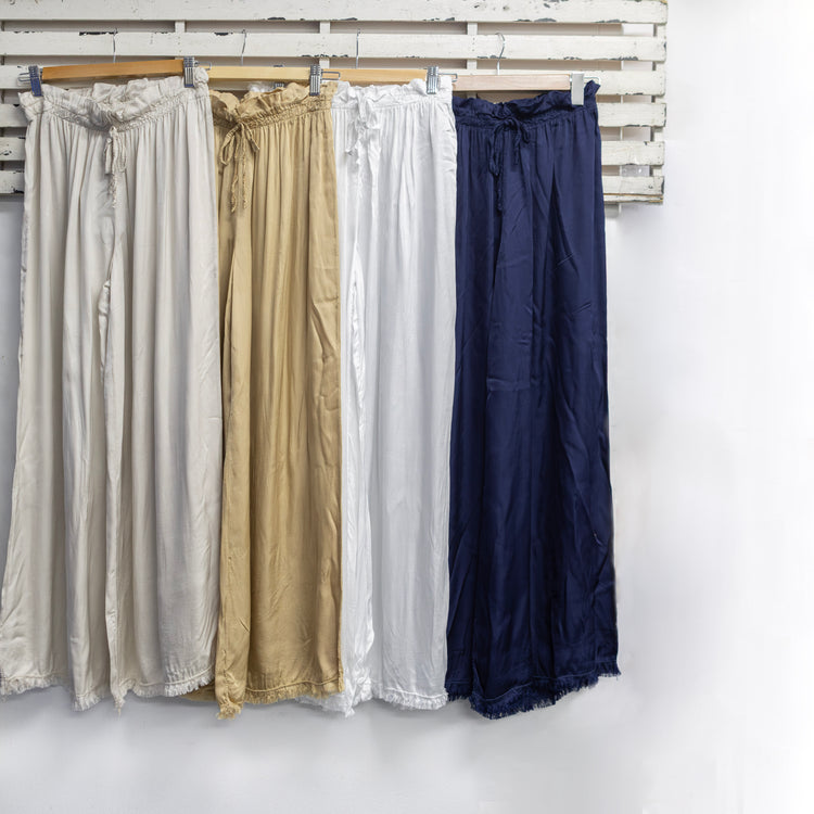 White silk blend pants with frey hem detail 2 per pack G73539W