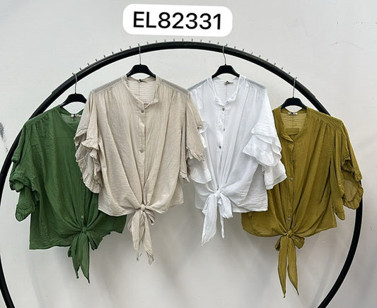 Tan cotton bat wing top with tie up front 2 per pack G82331T