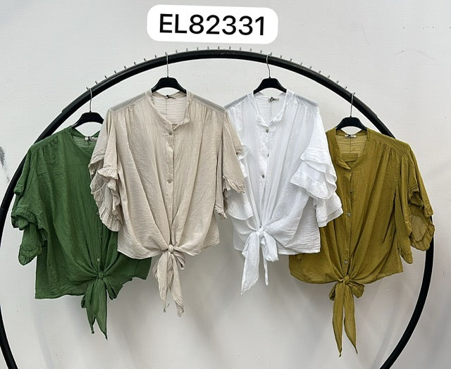 Tan cotton bat wing top with tie up front 2 per pack G82331T