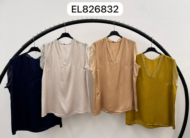 Cream silk blend v neck and sleeve detail top 2 per pack G826832C