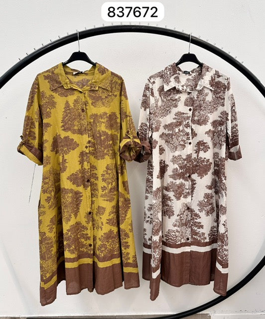 Citrine cotton and brown print dress with hem detail 2 per pack G837672C