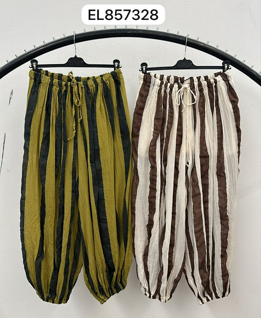 Cream and brown stripe pants with elastic hem 2 per pack G857328C