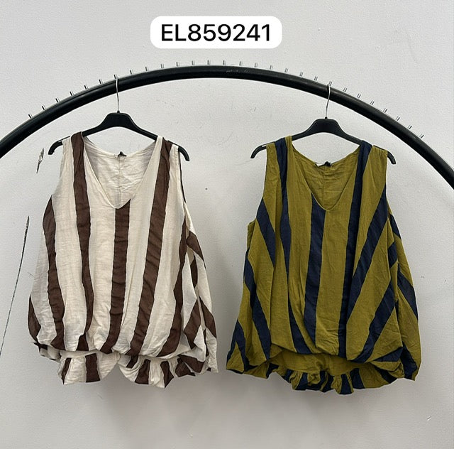 Cream and brown stripe top with elastic hem 2 per pack G859241C