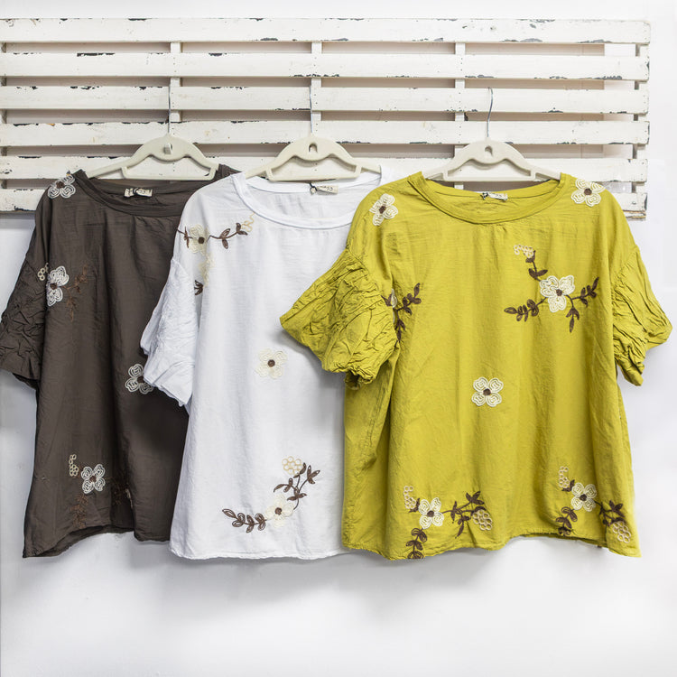 Chocolate cotton top with embroidery detail 2 per pack G861931CH