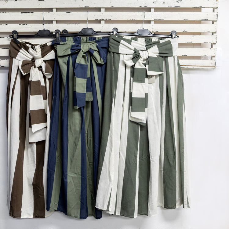 Chocolate and cream stripe skirt with tie belt 2 per pack G98063CH
