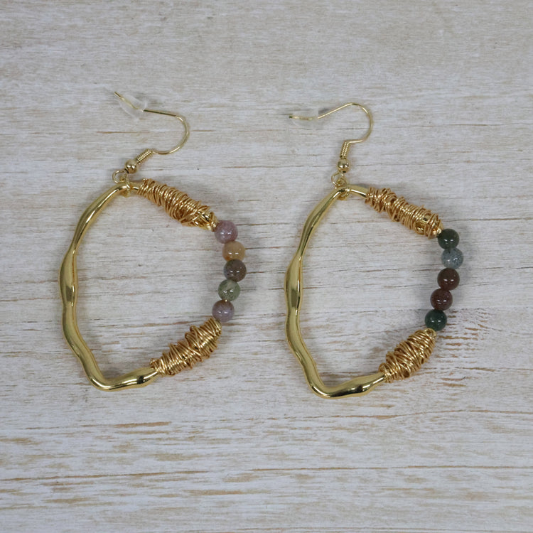 Gold loop earrings with stone 2 per pack KFA91975