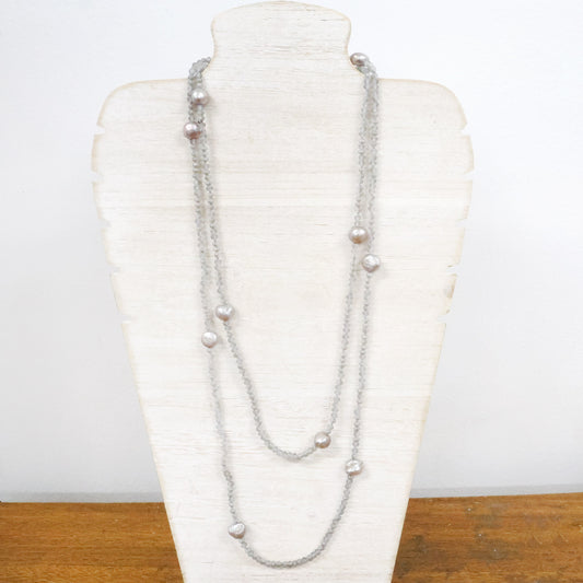 Light grey natural stone and pearl necklace 2 per pack            KFA98195