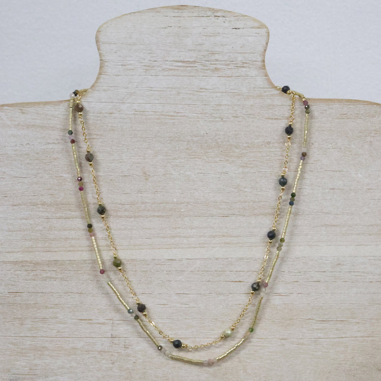 2 layer gold and crystal necklace 2 per pack KFA99305