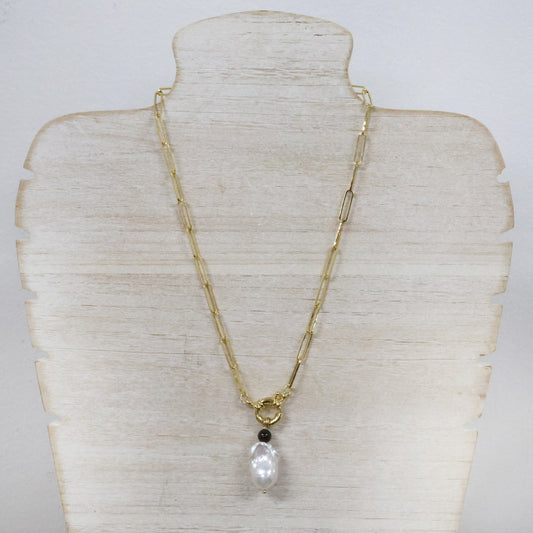 Gold chain necklace with pearl and tiger eye charm 2 per pack    KFA99425