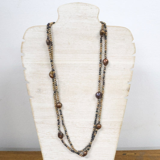 Mottle wood with bronze pearl necklace 2 per pack           KFA99752