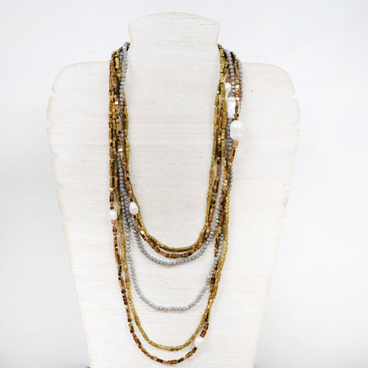 Bronze crystal and pearl 3 strand necklace 2 per pack          KFX902875