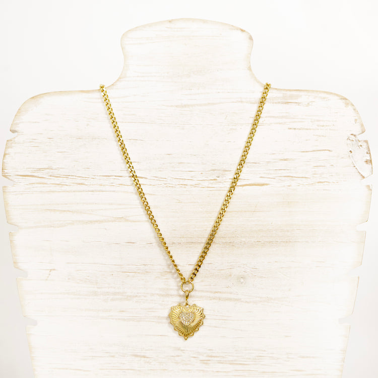 Stainless steel necklace with heart charm with diamante detail 2 per pack RX007