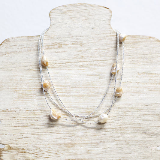 3 layer silver necklace with precious stone 2 per pack     TFA60926