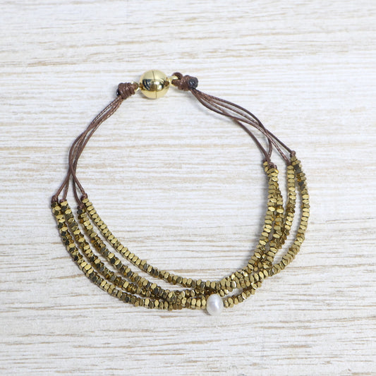 4 layer antique gold and cord bracelet with magnetic charm TFA61845