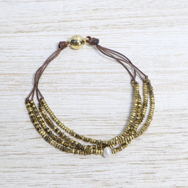 4 layer antique gold and cord bracelet with magnetic charm TFA61845