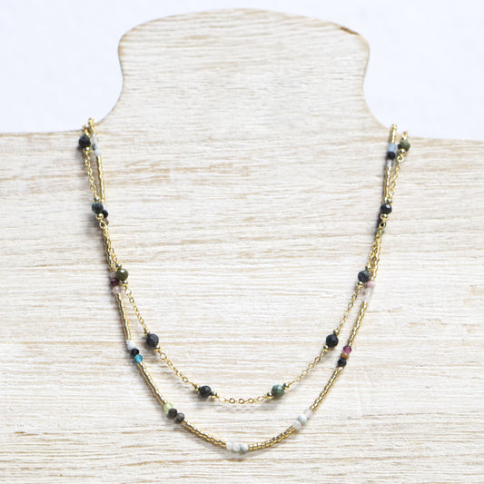 2 layer gold and crystal necklace 2 per pack              TFA99305