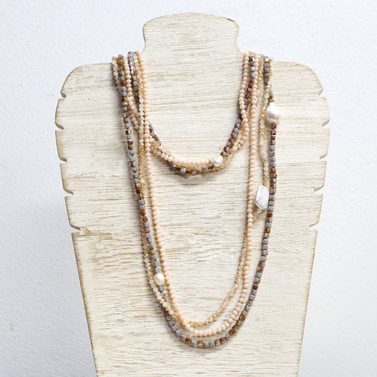 3 layer crystal necklace with pearl 2 per pack             TFX902876