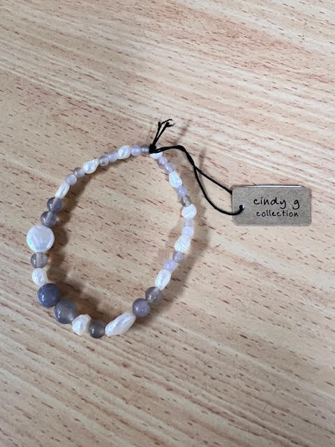 Stretch natural stone bracelet with pearl 2 per pack AFA97187