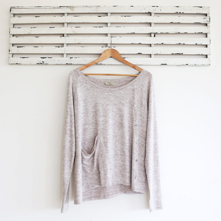 Khaki light knit top with pocket detail and buttons - 2 per pack