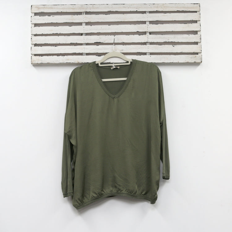 Khaki silk blend top with cotton back and sleeves 2 per pack CGH005K