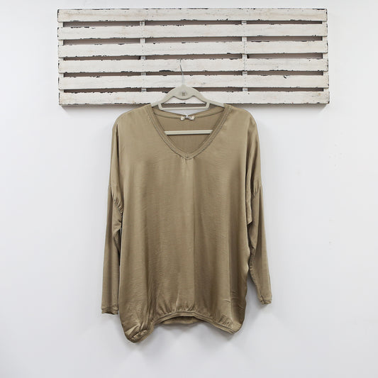 Khaki silk blend top with cotton back and sleeves 2 per pack CGH005K