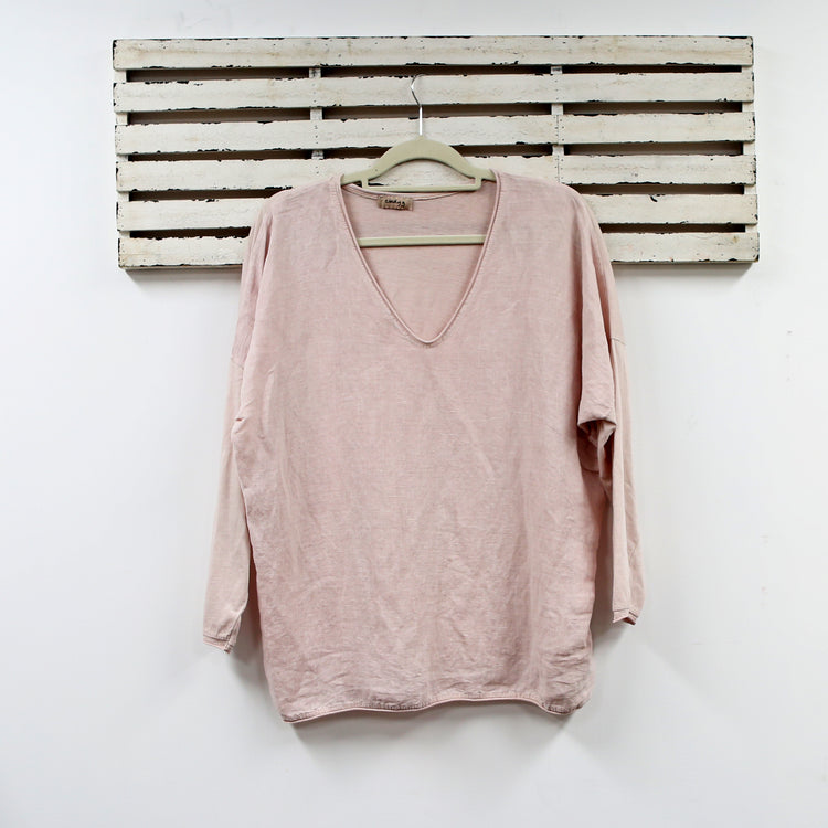 Pink cotton and linen v neck top with long sleeves 2 per pack         CGH095P