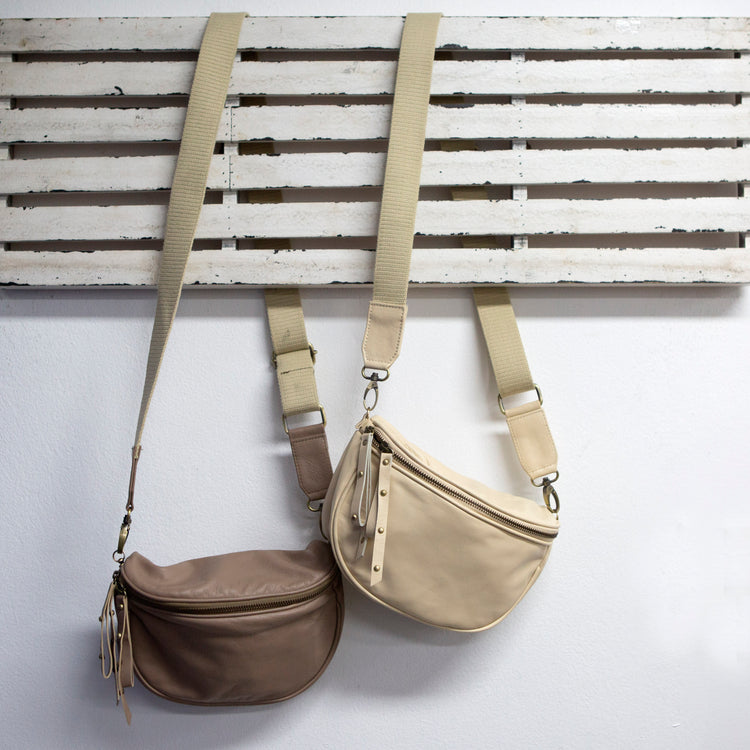 Natural leather bag with zip and canvas strap 2 per pack CGS118N