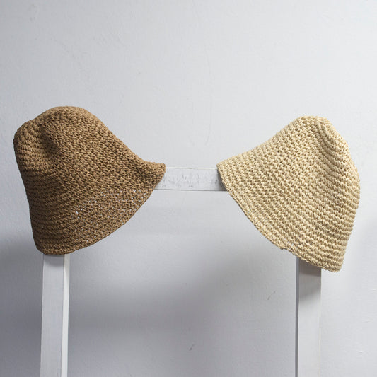 Beige raffia bucket style hat 2 per pack CGS228B