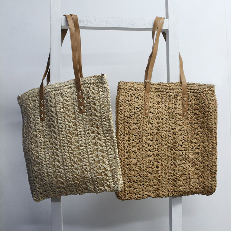 Brown raffia bag tan strap CGS235B