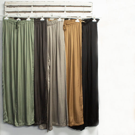 Khaki silk blend pants with elastic waist 2 per pack        CGT018K