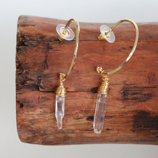 Antique gold hoop and quartz stone earrings 2 per pack