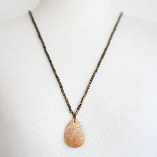 Bronze square stone necklace with natural stone pendant 2 per pack