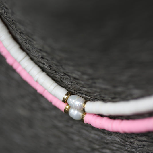 Pink bead necklace with fresh water pearl 2 per pack