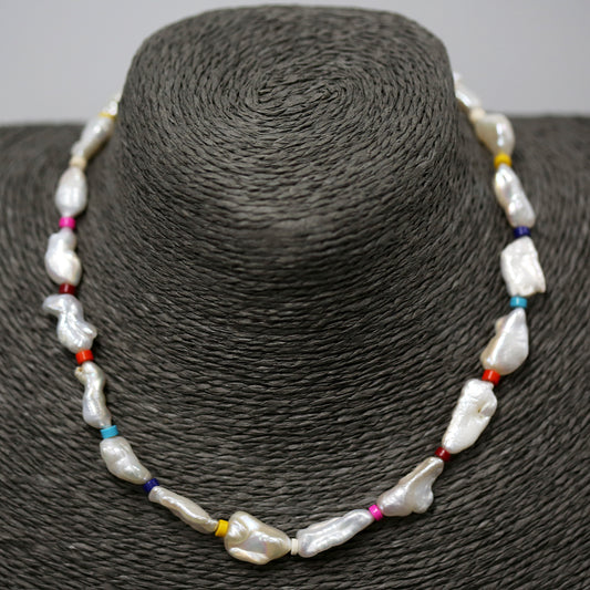 Fresh water pearl and coloured bead necklace with gold plated clasp 2 per pack