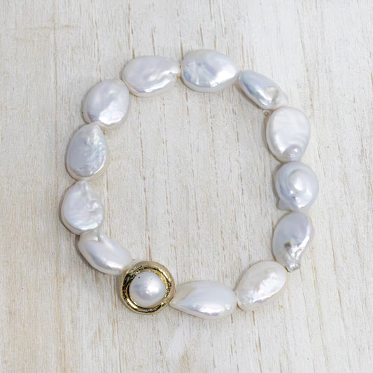 Stretch pearl with gold piece bracelet 2 per pack              AFA97193