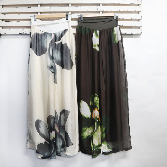 Cream silk blend pants with flower print and cotton inlay 2 per pack  CB001C