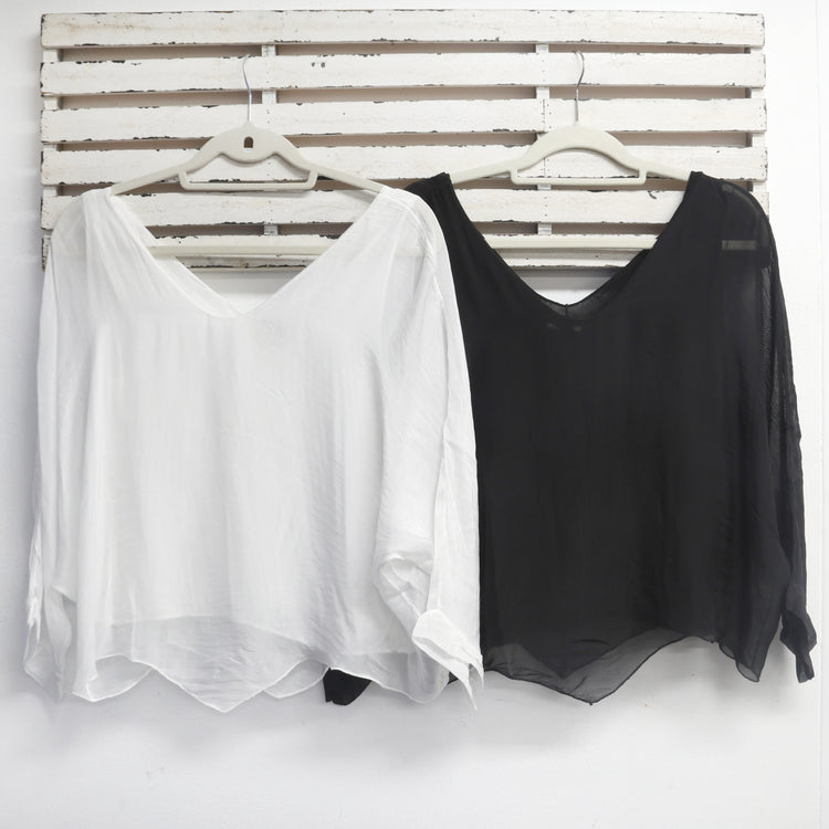 Black silk blend top with bat sleeve and cotton inlay 2 per pack    CB64524B