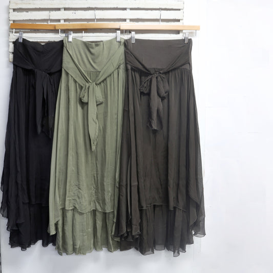 Black silk blend skirt with cotton waist belt and inlay 2 per pack     CB66448B