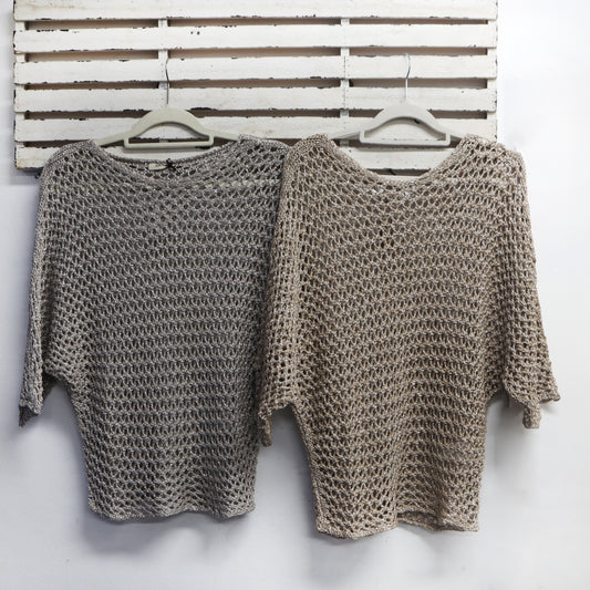 Gun metal lurex 3/4 round neck knit 2 per pack     CC66386GM