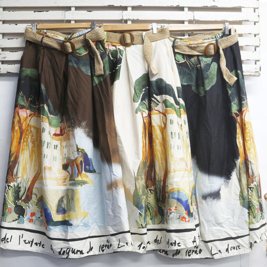 Brown french print cotton skirt with belt 2 per pack        CE37097B