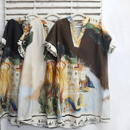Cream cotton french print shift dress 2 per pack      CE5033C