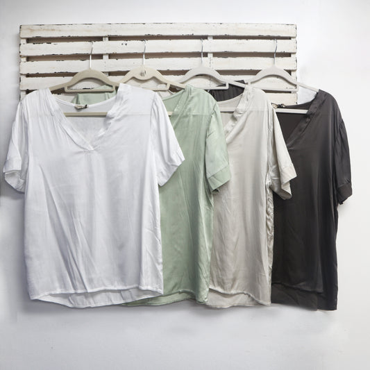 Chocolate v neck silk blend top with short sleeves 2 per pack CE83082CH
